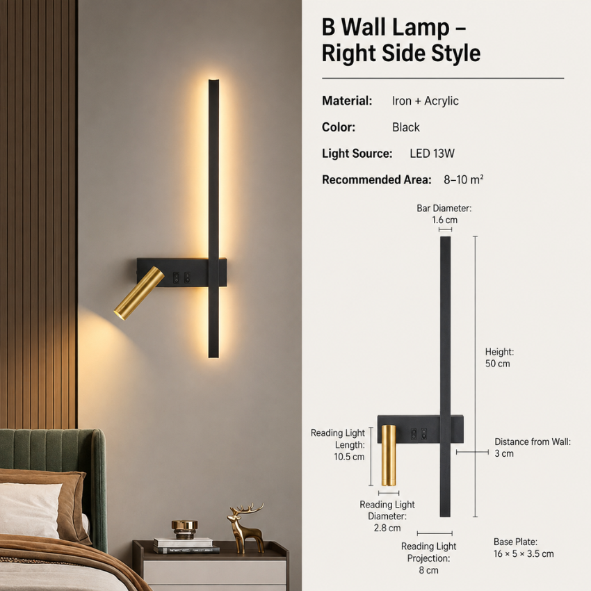 Lampada da Parete LED con Barra Verticale e Faretto Orientabile