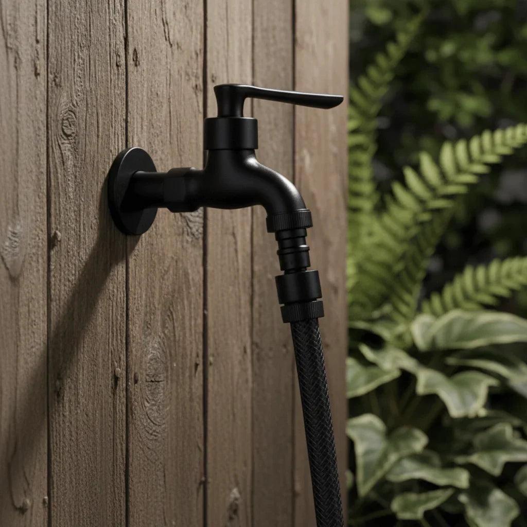 Rubinetto a Parete in Ottone Massiccio Nero Opaco per Cucina, Bagno e Giardino