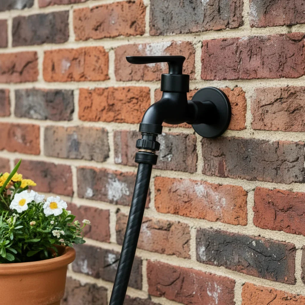 Rubinetto a Parete in Ottone Massiccio Nero Opaco per Cucina, Bagno e Giardino