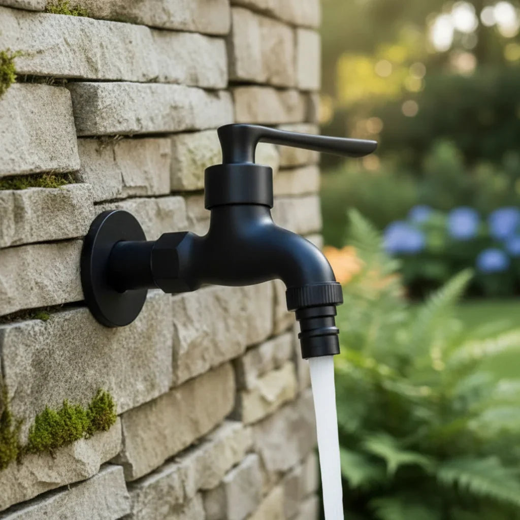 Rubinetto a Parete in Ottone Massiccio Nero Opaco per Cucina, Bagno e Giardino