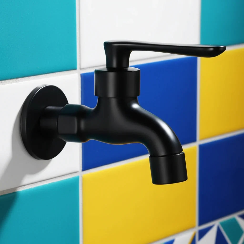Rubinetto a Parete in Ottone Massiccio Nero Opaco per Cucina, Bagno e Giardino