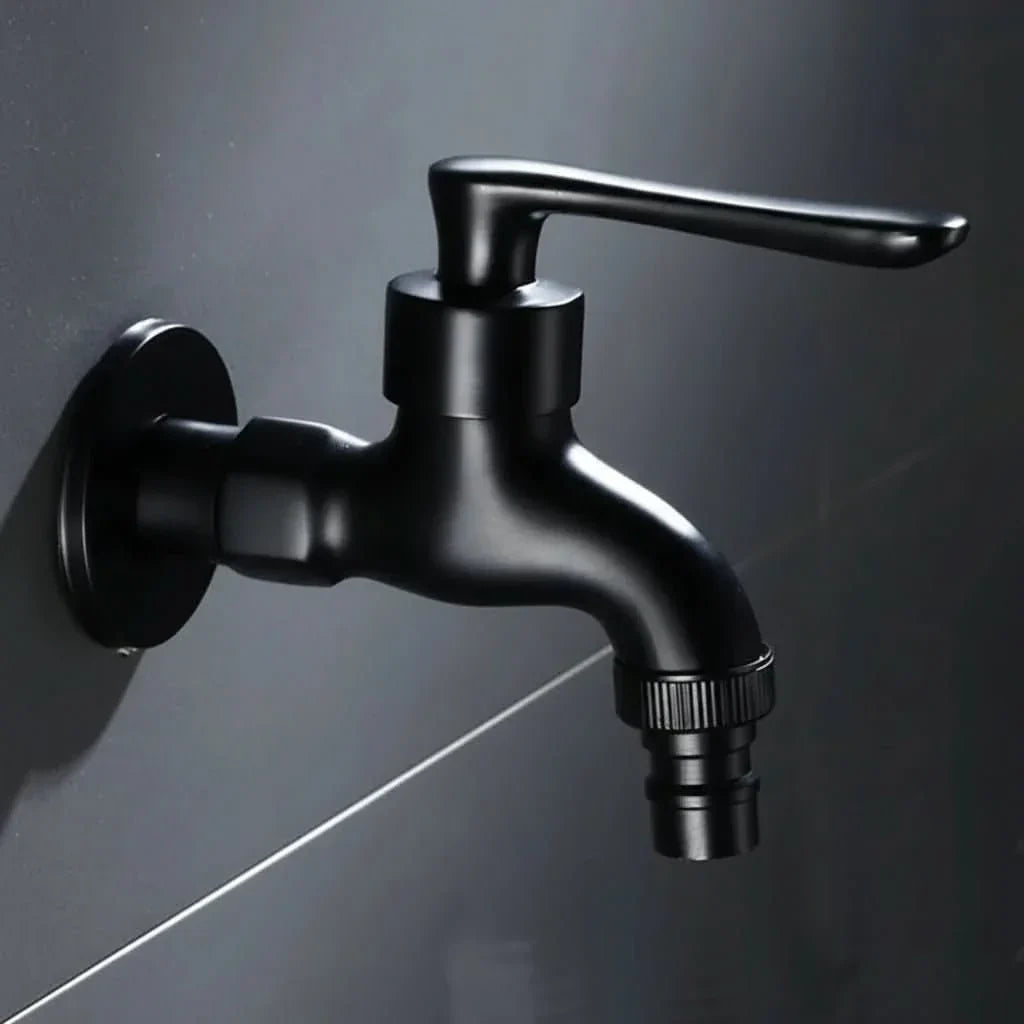 Rubinetto a Parete in Ottone Massiccio Nero Opaco per Cucina, Bagno e Giardino