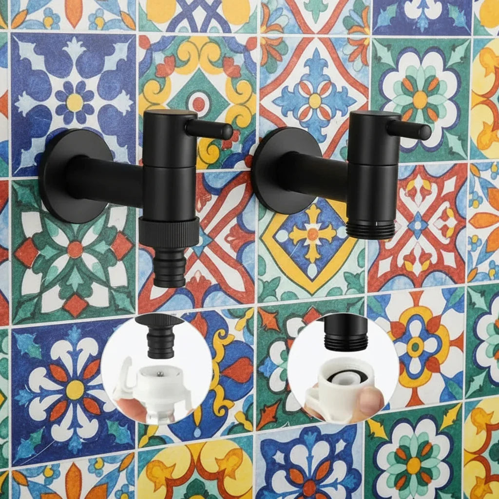Rubinetto a Parete in Ottone Massiccio Nero Opaco per Cucina, Bagno e Giardino
