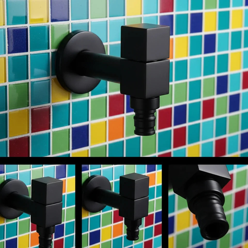 Rubinetto a Parete in Ottone Massiccio Nero Opaco per Cucina, Bagno e Giardino