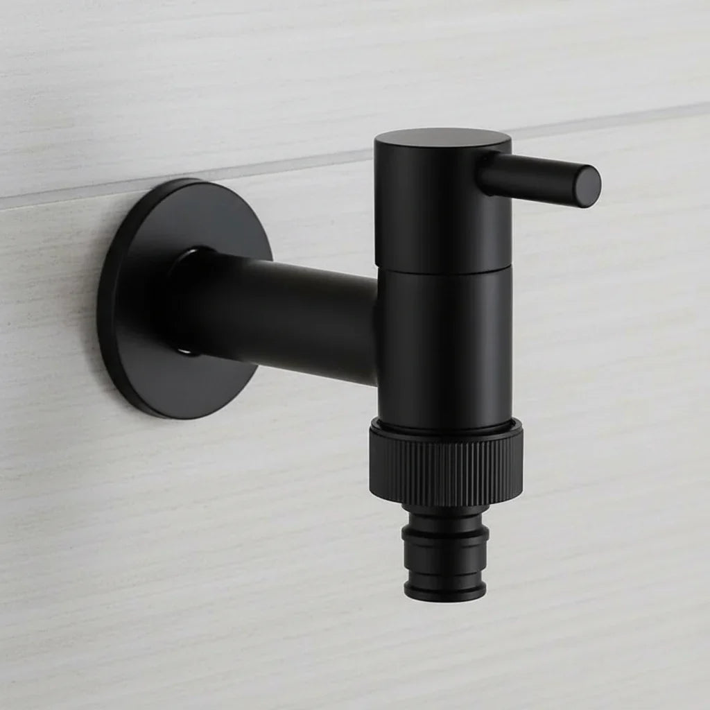 Rubinetto a Parete in Ottone Massiccio Nero Opaco per Cucina, Bagno e Giardino