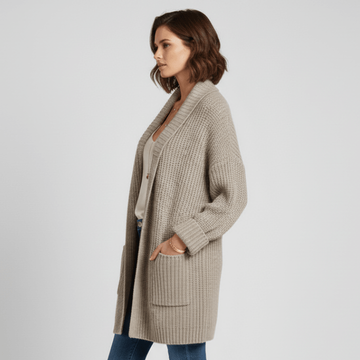Cardigan Donna Aperto Maniche Lunghe a Vestaglia
