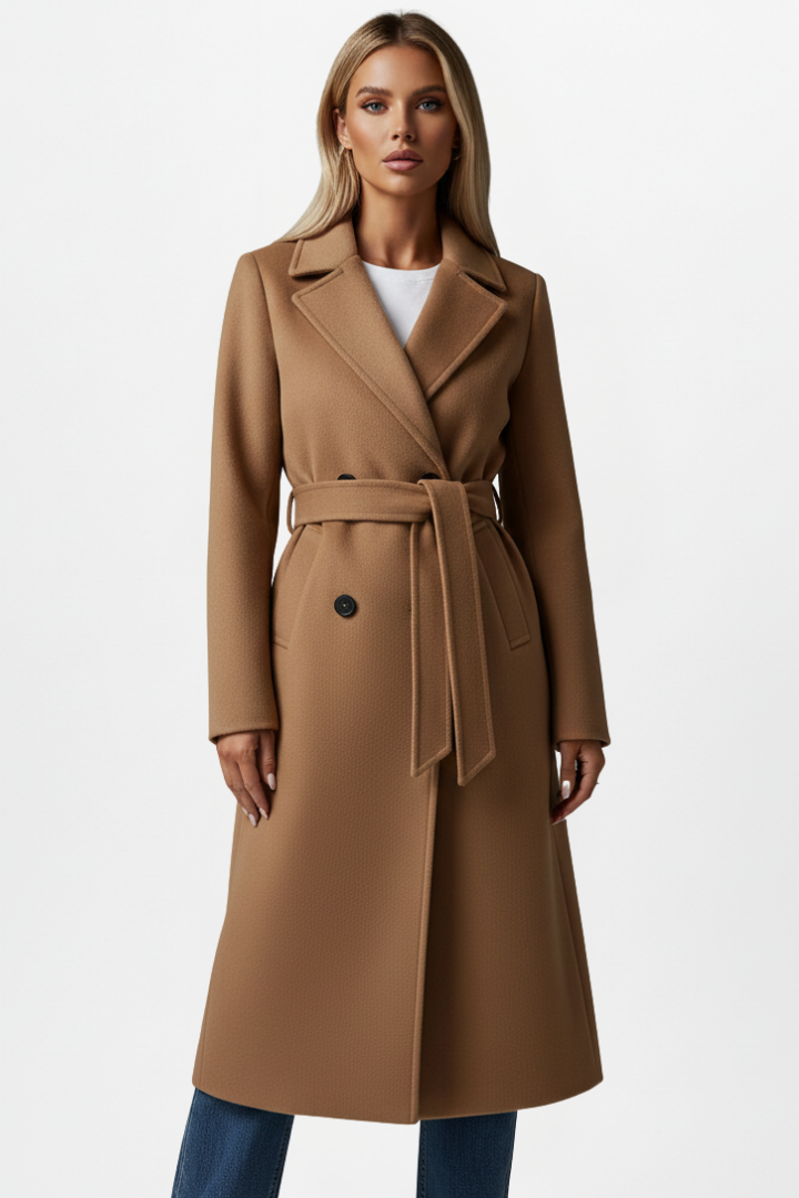 Cappotto Donna Lungo con Cintura e Doppiopetto