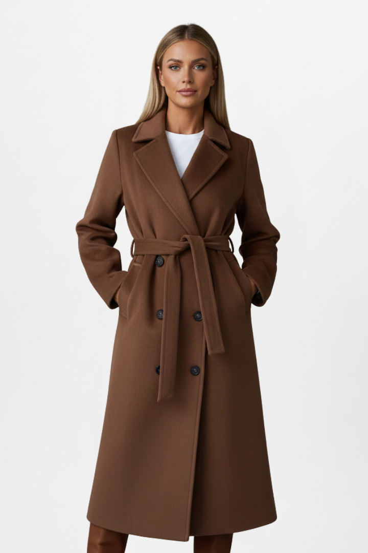 Cappotto Donna Lungo con Cintura e Doppiopetto
