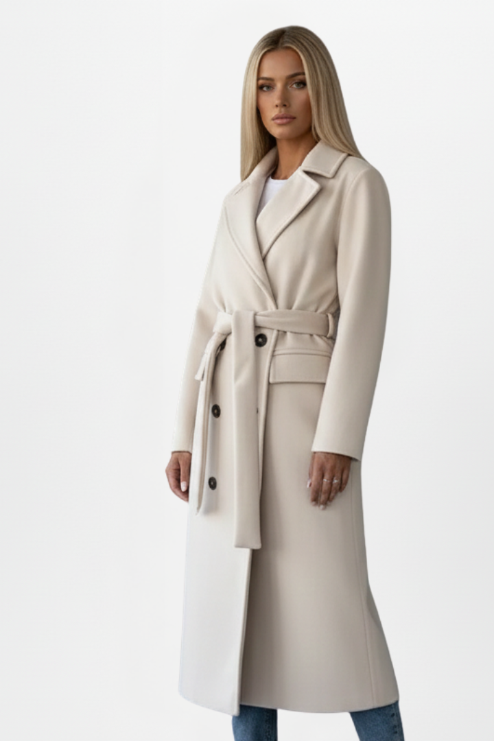 Cappotto Donna Lungo con Cintura e Doppiopetto