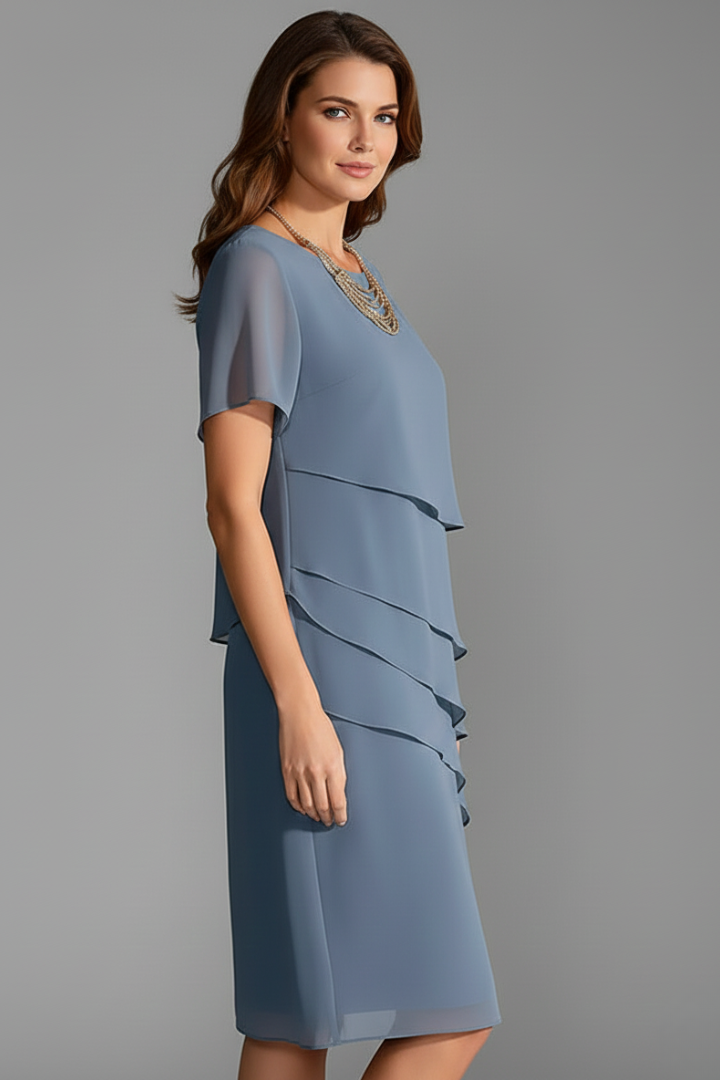 Vestito Donna Maniche Corte con Pannello Sovrapposto e Orlo Dritto