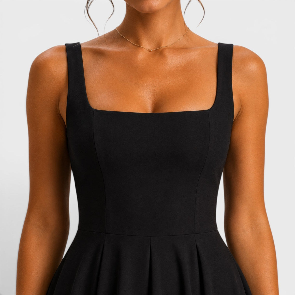 Abito Cerimonia Donna Midi a Spalline con Gonna Svasata