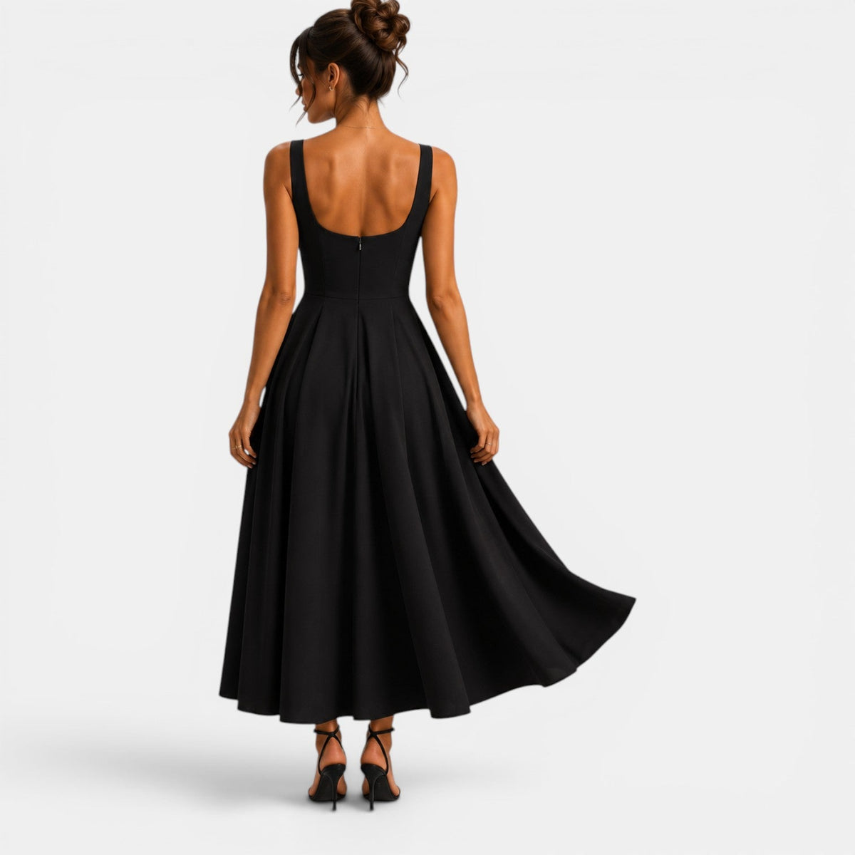 Abito Cerimonia Donna Midi a Spalline con Gonna Svasata