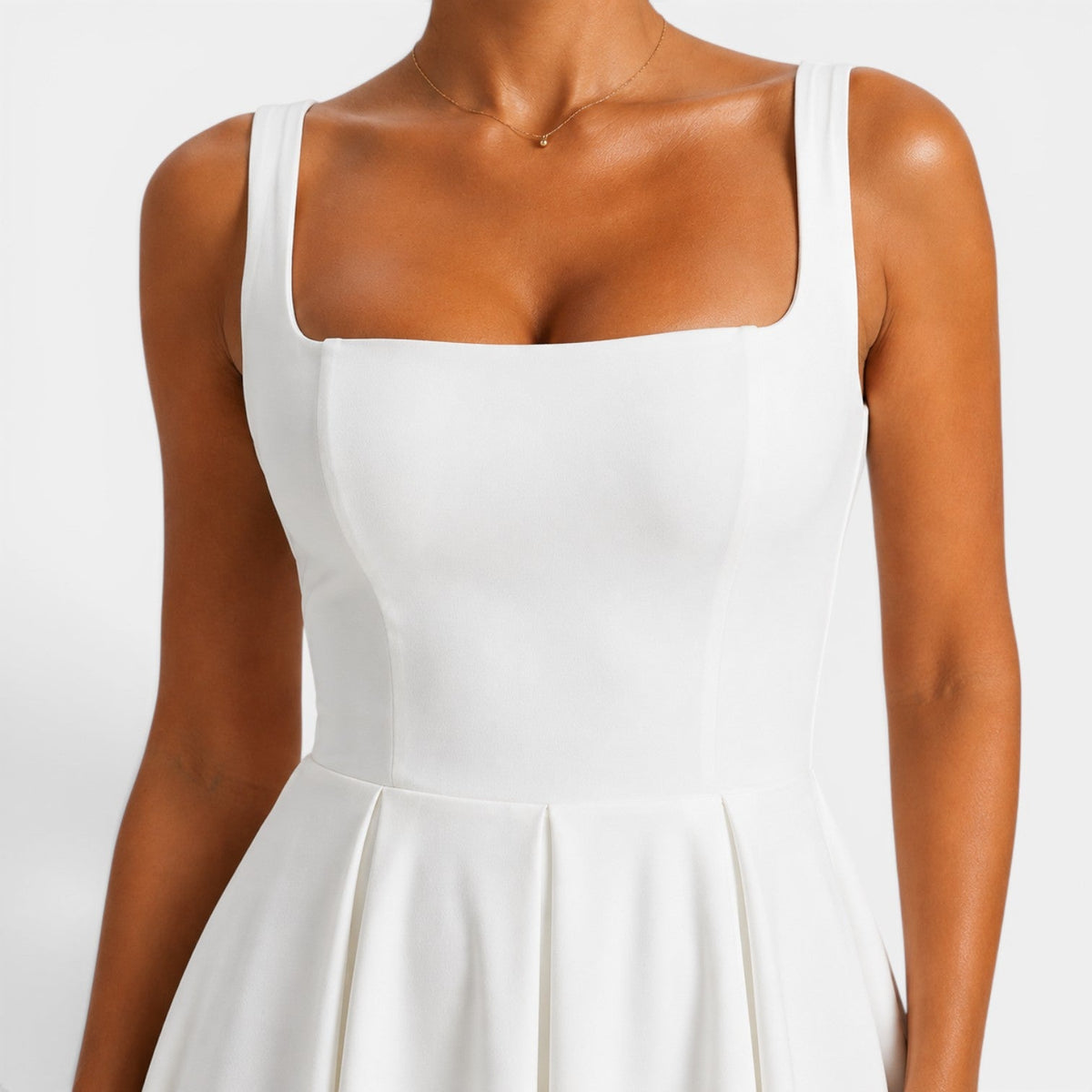Abito Cerimonia Donna Midi a Spalline con Gonna Svasata