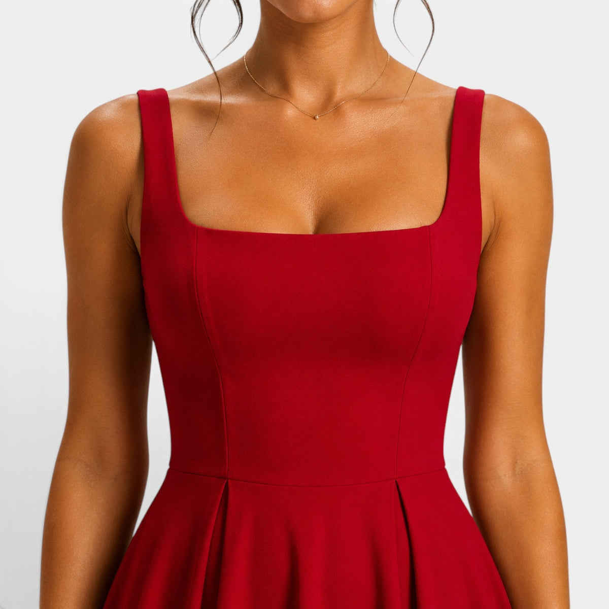 Abito Cerimonia Donna Midi a Spalline con Gonna Svasata