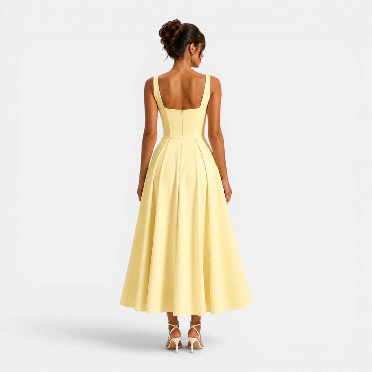 Abito Cerimonia Donna Midi a Spalline con Gonna Svasata