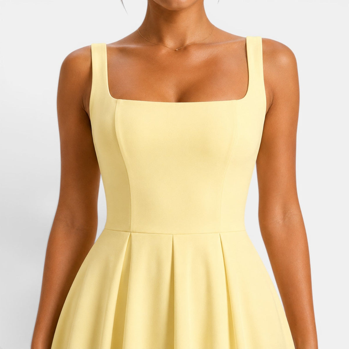 Abito Cerimonia Donna Midi a Spalline con Gonna Svasata