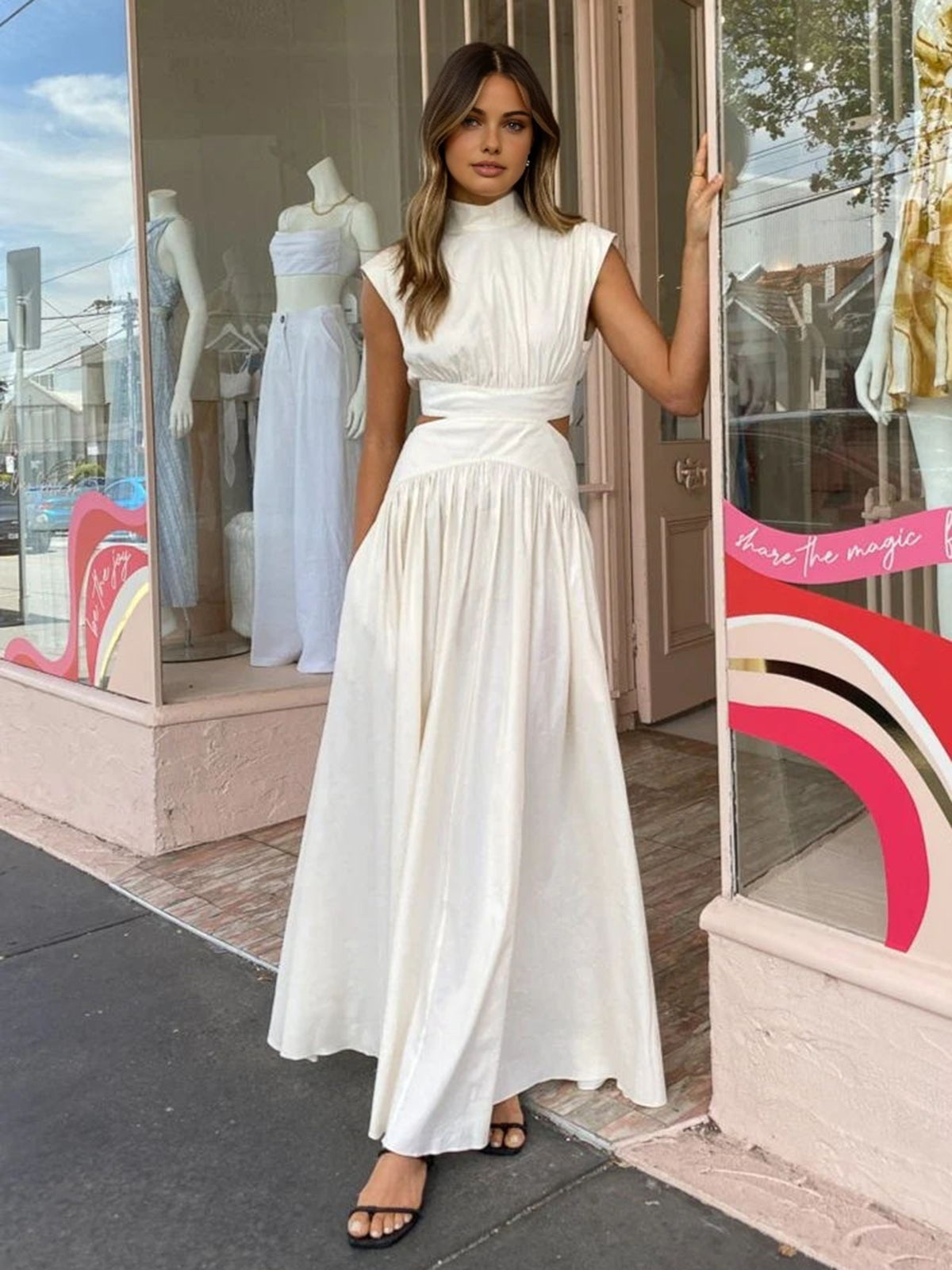 Abito Maxi Scollo Alto per Donna – Adatto per Primavera e Estate, Ideale per Uso Quotidiano