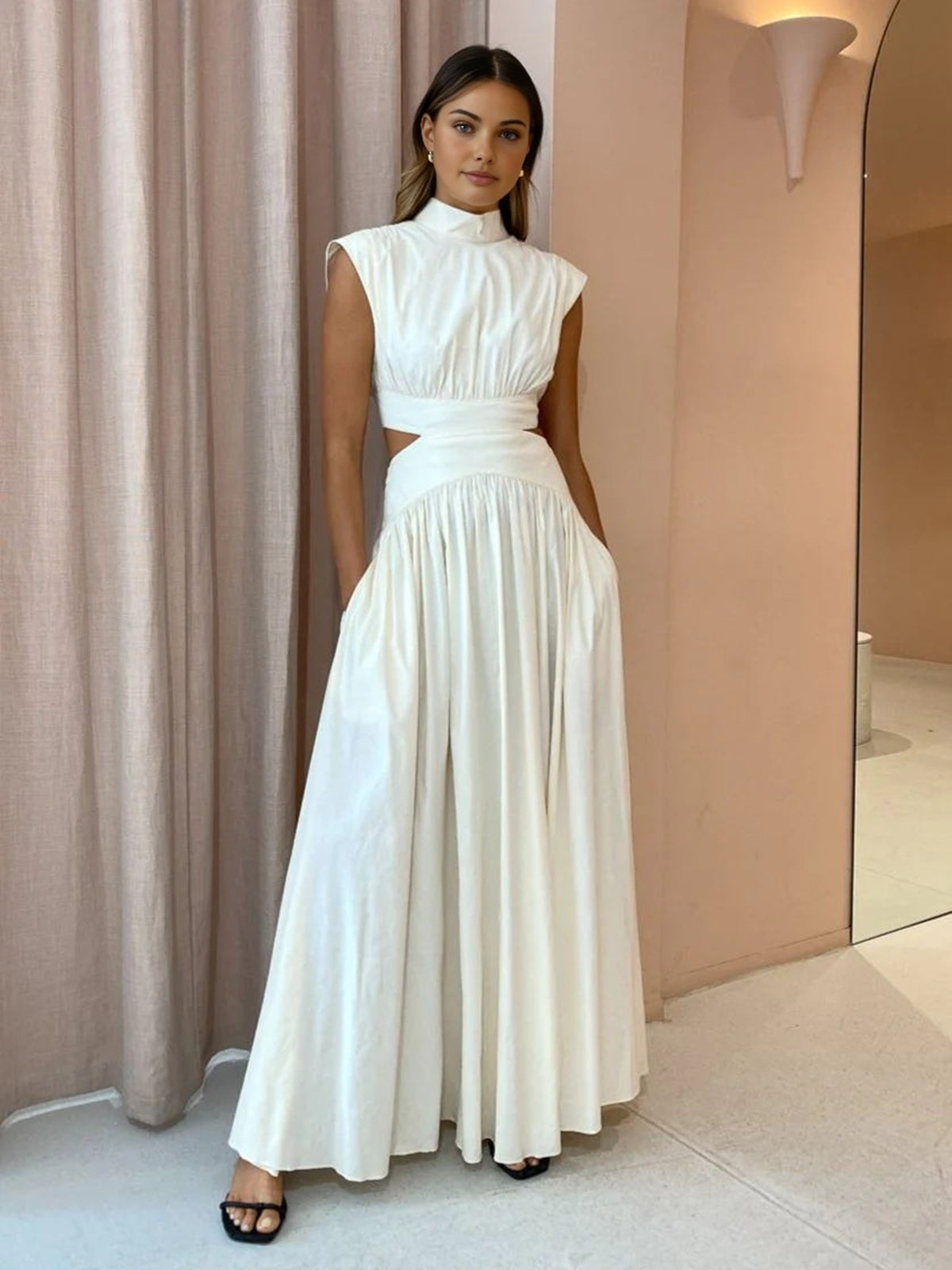Abito Maxi Scollo Alto per Donna – Adatto per Primavera e Estate, Ideale per Uso Quotidiano
