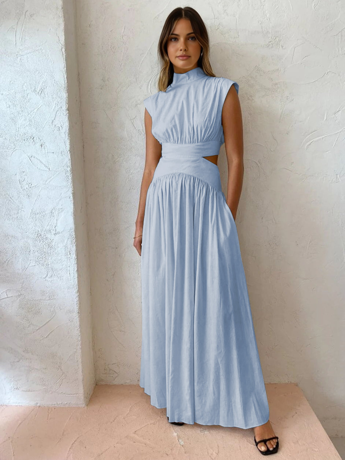 Abito Maxi Scollo Alto per Donna – Adatto per Primavera e Estate, Ideale per Uso Quotidiano