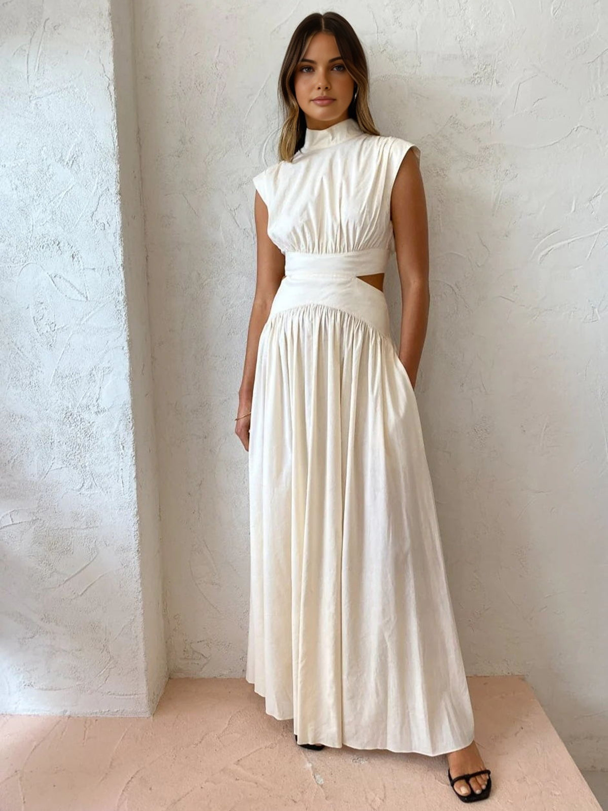 Abito Maxi Scollo Alto per Donna – Adatto per Primavera e Estate, Ideale per Uso Quotidiano