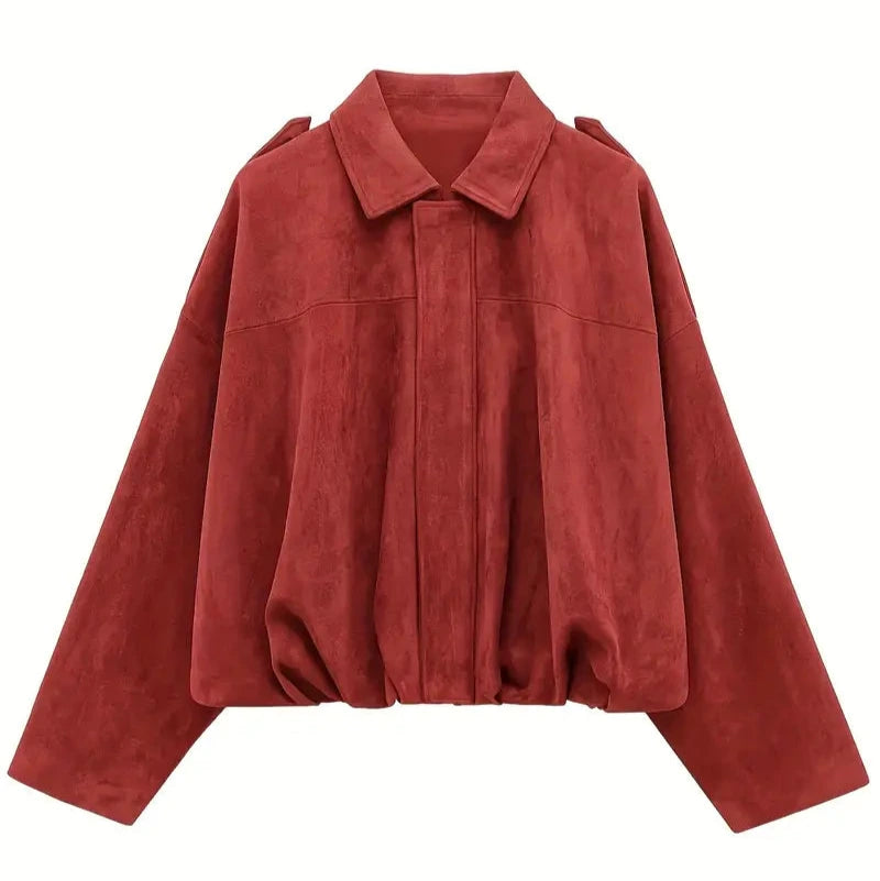 Donna - Giacca corta oversize - Ecopelle scamosciata