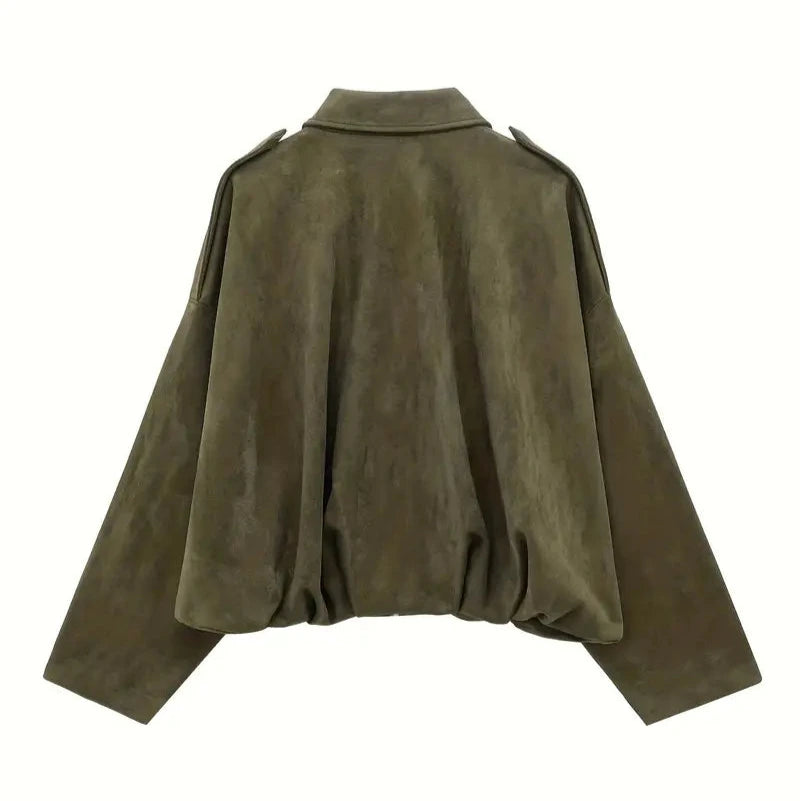 Donna - Giacca corta oversize - Ecopelle scamosciata