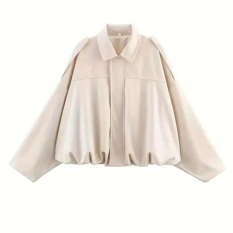 Donna - Giacca corta oversize - Ecopelle scamosciata