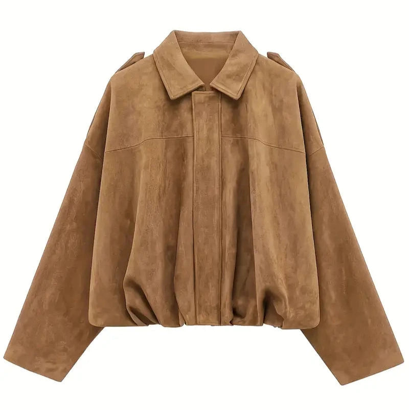 Donna - Giacca corta oversize - Ecopelle scamosciata