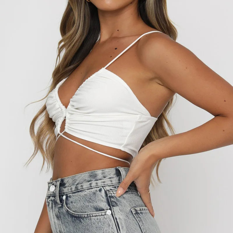 Top Crop Slim Fit da Donna – Con Dettagli Cut-Out e Fiocco, Adatto per Uso Casual e Quotidiano