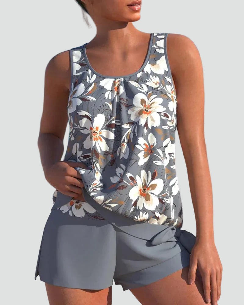 Costume Tankini Donna a Fiori - Set Due Pezzi Modellante