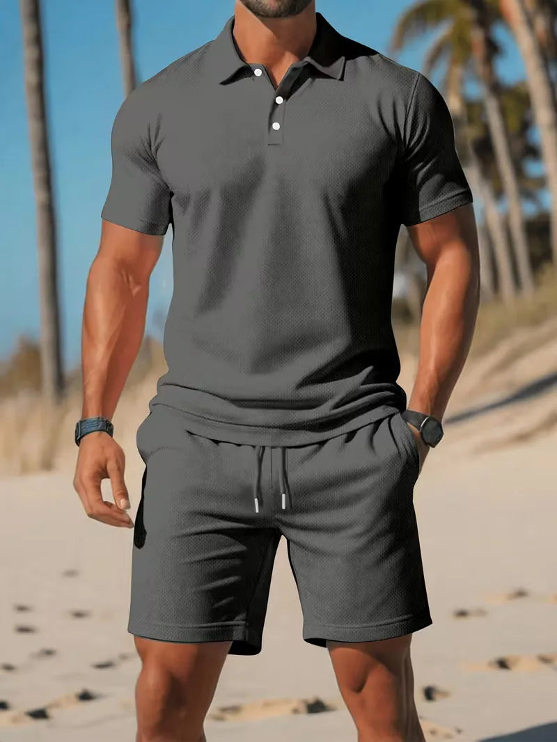 Completo Uomo Elegante Estivo Polo e Shorts Set 2 Pezzi Leggero