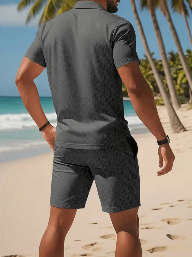 Completo Uomo Elegante Estivo Polo e Shorts Set 2 Pezzi Leggero