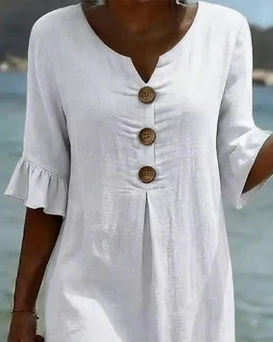 Vestito Donna Elegante Ampio in Poliestere con Bottoni