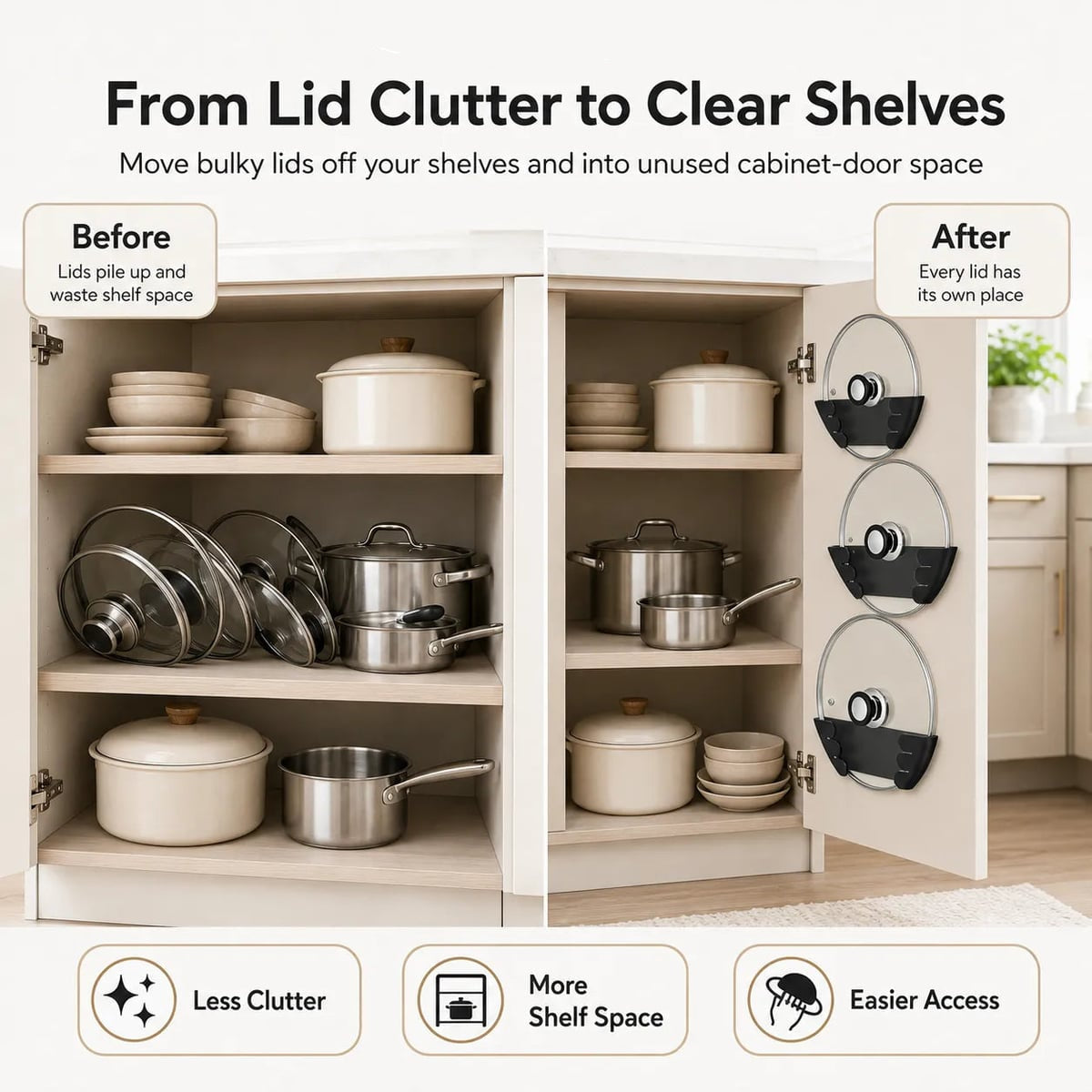 adhesive pot lid holders for cabinet doors in black