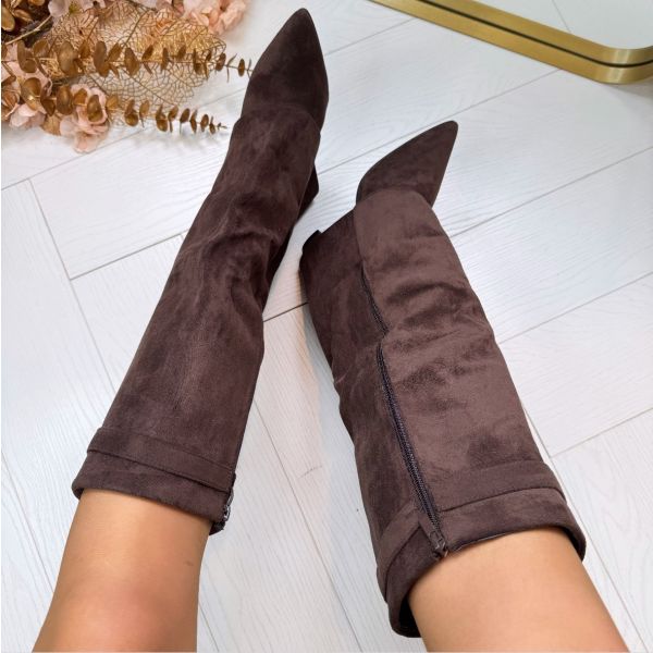Stivali da Donna – Alti fino al Ginocchio in Camoscio o Ecopelle con Tacco a Blocco e Chiusura Lampo per Look Eleganti