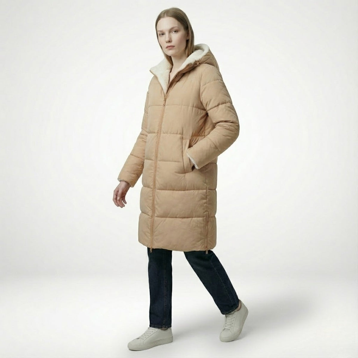 Alessia – Women's Winter Reversible Jacket - Puffer Jacket - Beige - Taylor & Bennett