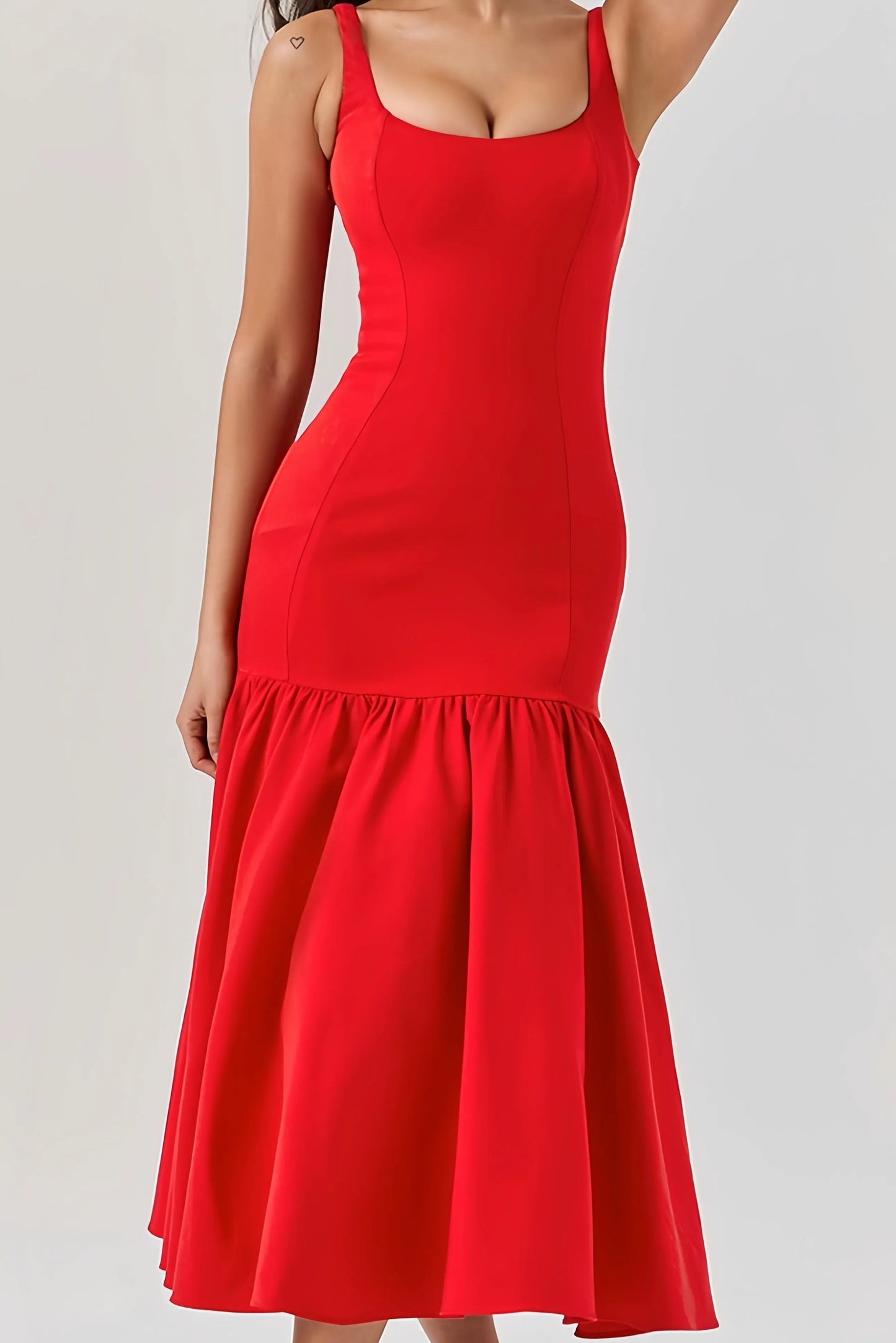 Abito Midi A-Line da Donna – Senza Maniche con Ruches, Adatto per Primavera e Estate