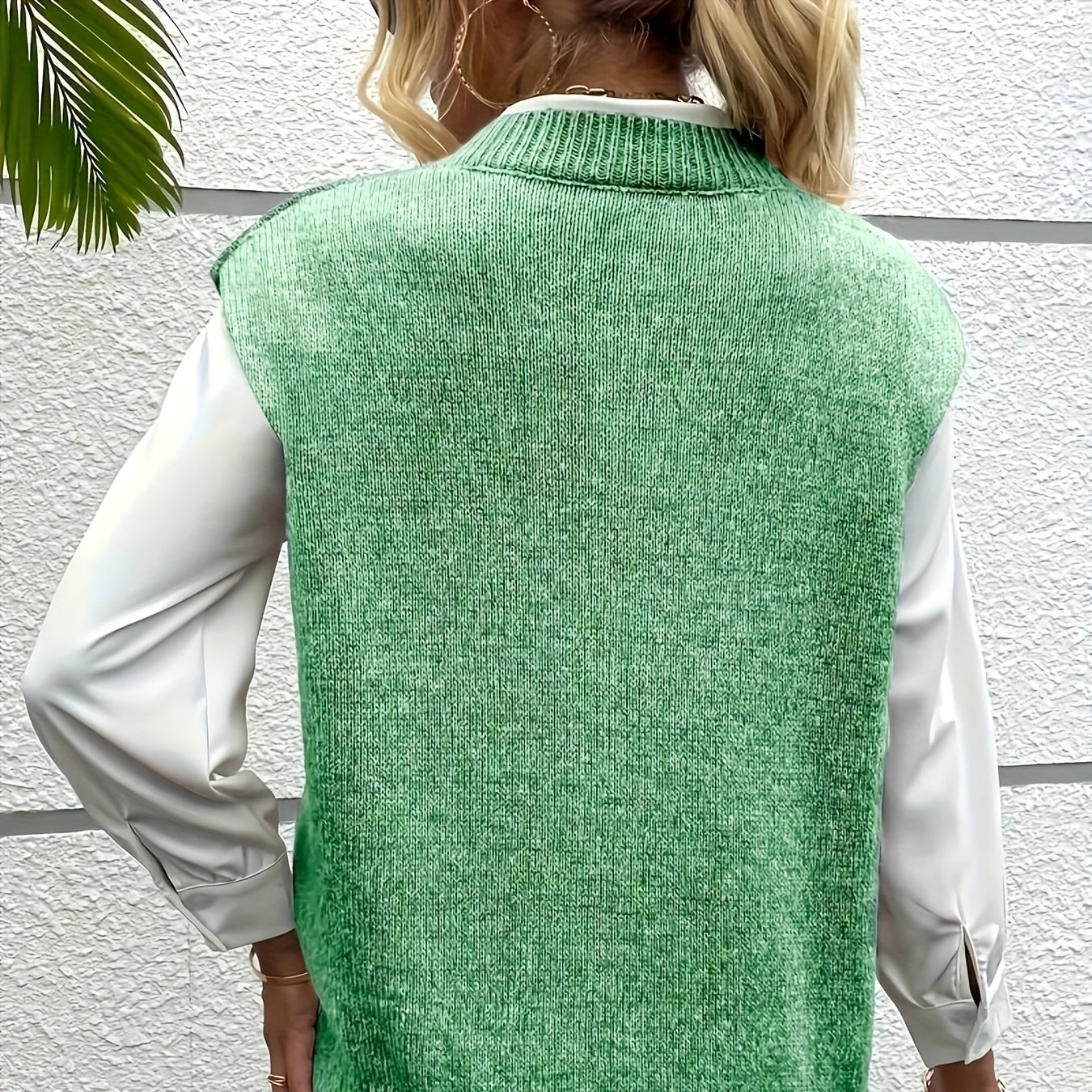 Donna - Gilet a coste con scollo a V - Vestibilità rilassata