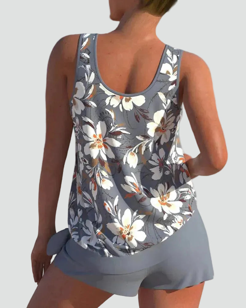 Costume Tankini Donna a Fiori - Set Due Pezzi Modellante