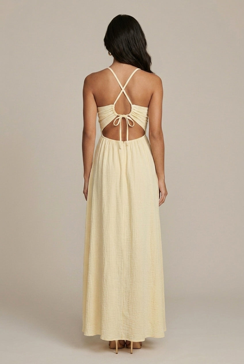 Abito Midi Donna Halter con Cut-Out e Spacco Laterale