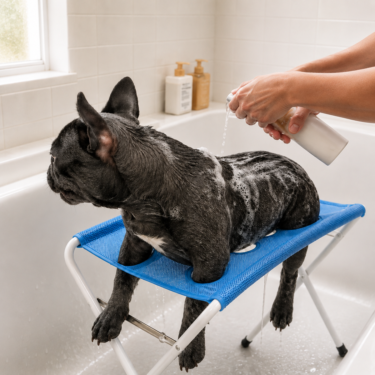 Piattaforma Rialzata Antiscivolo per Bagno Cani in Acciaio Inox