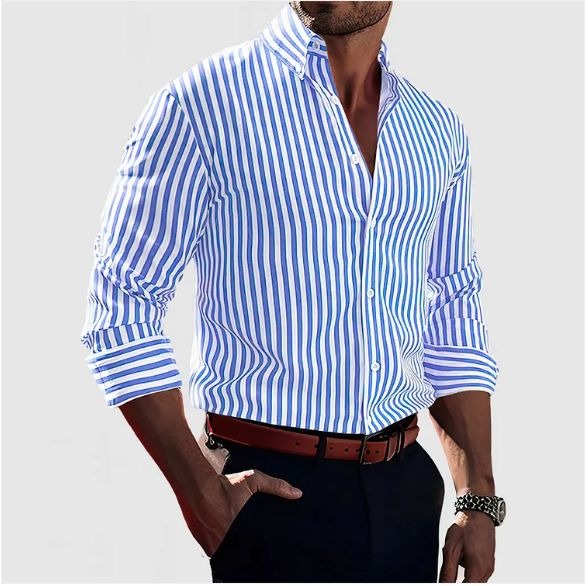 Camicia Slim Fit da Uomo – Classica a Righe, Adatta per Lavoro e Uso Quotidiano