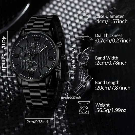 Men's Three-Eye Digital Watch with Bracelet and Necklace Set
