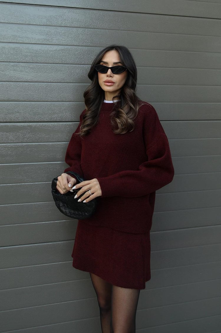 Completo Donna Maglione Oversize e Gonna in Misto Lana