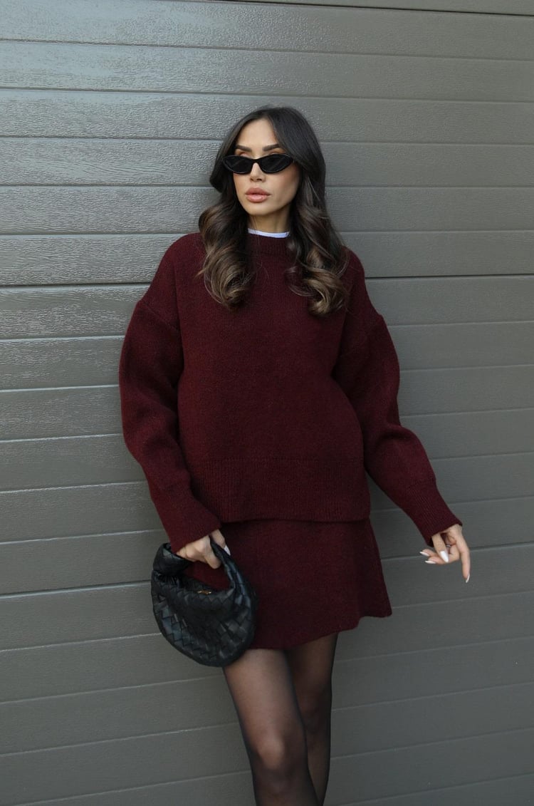 Completo Donna Maglione Oversize e Gonna in Misto Lana