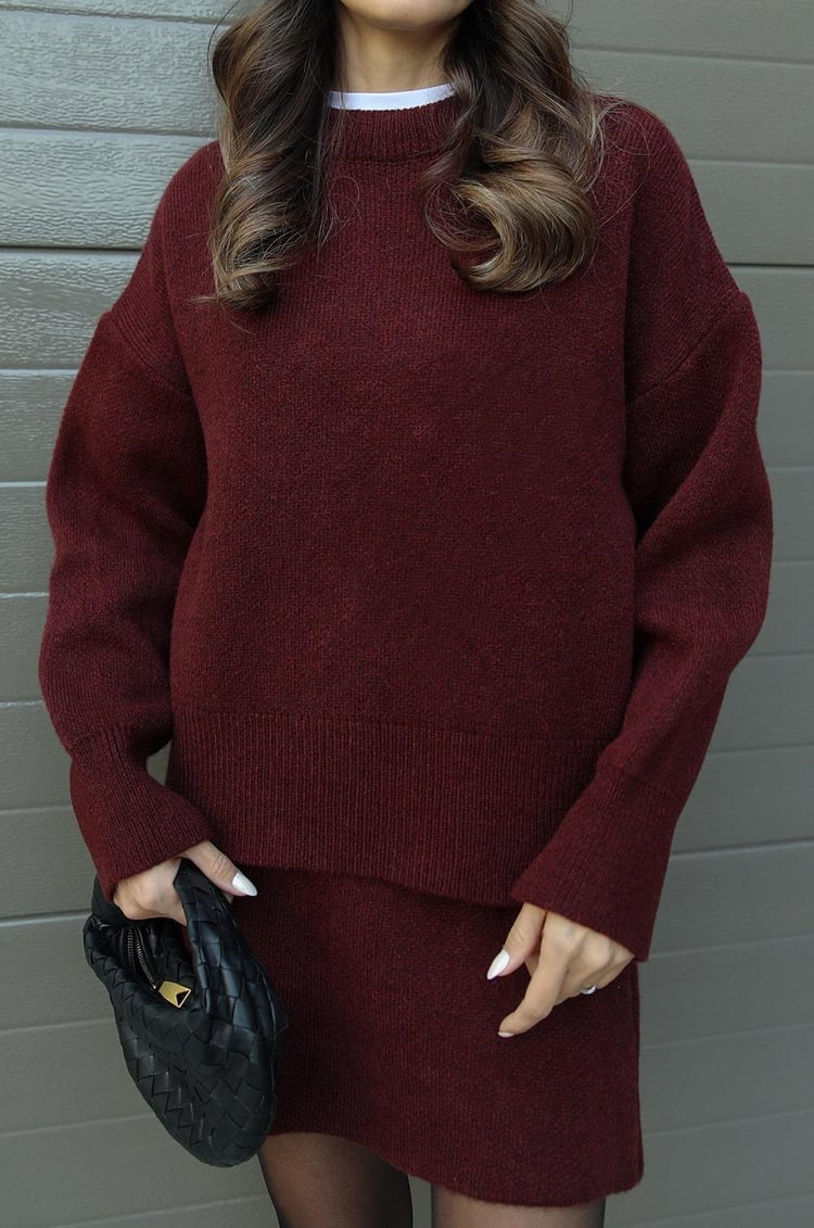 Completo Donna Maglione Oversize e Gonna in Misto Lana
