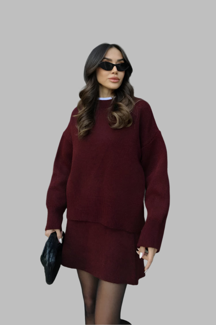 Completo Donna Maglione Oversize e Gonna in Misto Lana