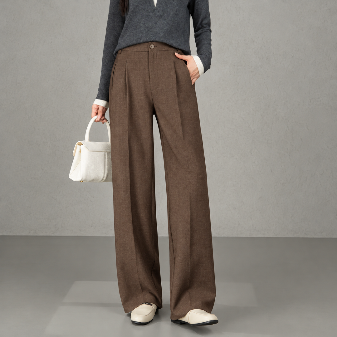 Pantaloni Donna in Lana a Gamba Dritta, Vestibilità Strutturata Invernale