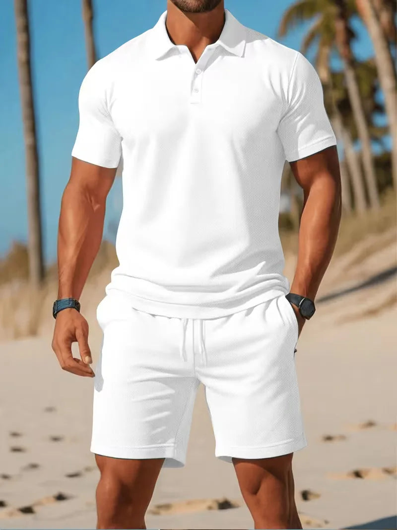 Completo Uomo Elegante Estivo Polo e Shorts Set 2 Pezzi Leggero