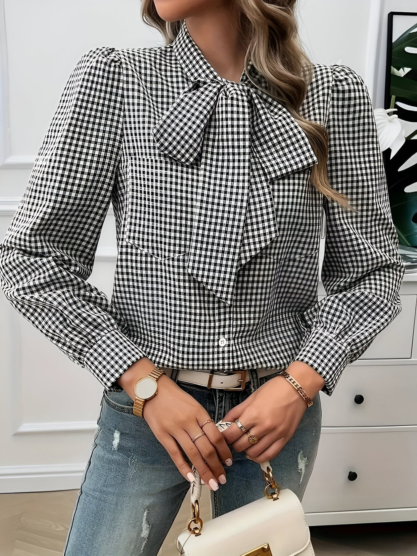 Blusa Femminile Sottile – Con Fiocco, Adatta per Lavoro e Uso Quotidiano